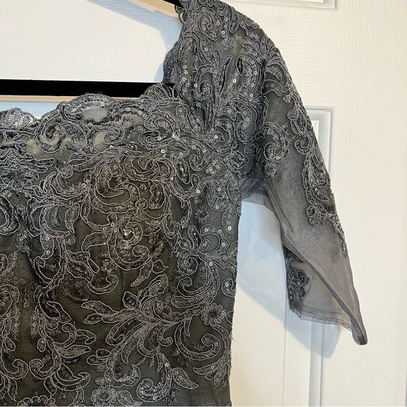 JJ House Women’s Lace Chiffon Ruffled High Low, Steel Grey Dress, #69 - Picture 7 of 16